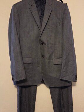 Piattelli Men's Suit 46L 40x33 Charcoal Gray Solid Barney's New York Angelico